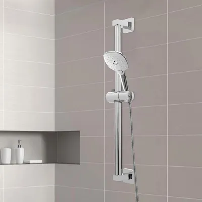 Obrázek produktu pro Sprchová tyč – posuvná sprchová tyč 60 cm – výškově nastavitelná – otočný držák ruční sprchy o 360° – plynulý posuv