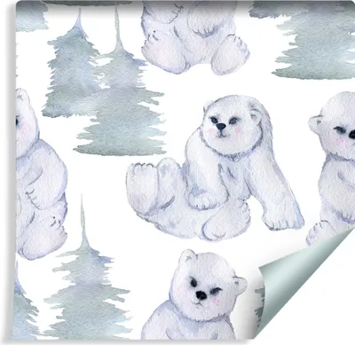Produktbild von 10m VLIES TAPETE Rolle Kinderzimmer Wildtiere Eisbären Wald Aquarell XXL