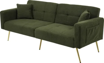 Image de MODFU Canapé Droit Convertible - 2 Places Rangement Latéral Tissu Sherpa Vert