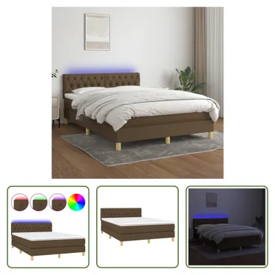 Produktbild von The Living Store Boxspringbett mit Matratze & LED Dunkelbraun 140x200 cm Stoff