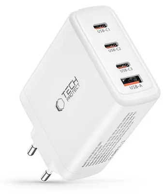 Produktbild von Tech-Protect 100W Multiport Schnell-Ladegerät für MacBook Air/Pro, IPhone und iPad - weiß