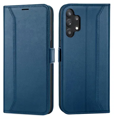 A blue flip case for a Samsung Galaxy A32 5G phone, shown from the front and back.