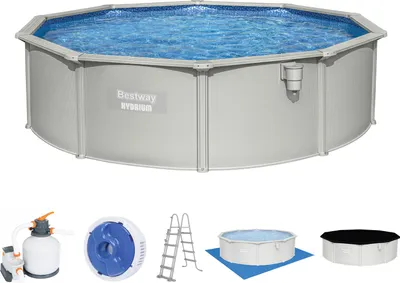 Produktbild von Bestway® Hydrium™ Stahlwandpool Komplett-Set mit Sandfilteranlage Ø 457 x 122 cm, granitgrau, rund
