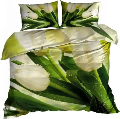 Produktbild von 3D Baumwollsatin Bettwäsche 200x220cm WEISSE TULPEN
