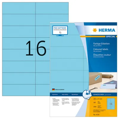 Productafbeelding van Etiketten A4 blauw 105x37 mm papier mat 1600 stuks