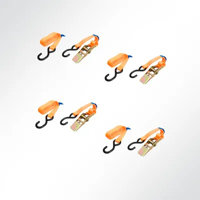 Produktbild von 4x Ratschen Zurrgurt Spanngurt mit S-Haken 4 Meter 25mm orange 800kg EN12195-2