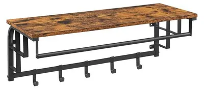 Obrázek produktu pro Nástěnná skříňka s 5 odnímatelnými háčky, vyrobená z dřevotřísky a oceli, barva šedá, rozměry 80 x 30 x 27 cm