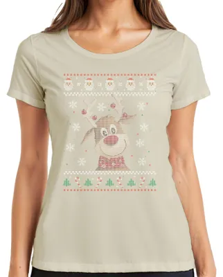 Produktbild von Süßes Rentier - Ugly Christmas Sweater Weihnachten Damen T-Shirt, Natur, XXL