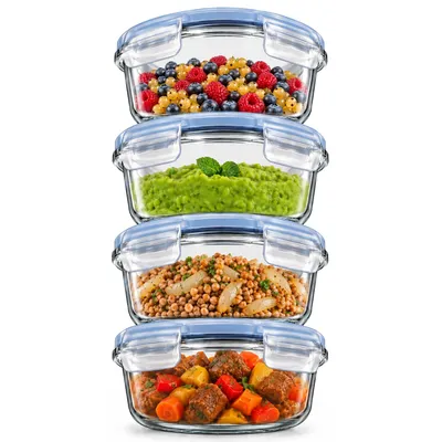 Imagen del producto de Recipientes de vidrio con tapa, juego de 4, para alimentos. Contenedores de alimentos aptos para lavavajillas, herméticos para conservar alimentos frescos (aproximadamente 1300 ml cada uno), Imagen generada por IA