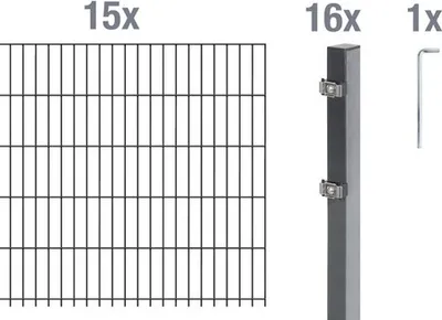 Immagine prodotto di Alberts 650827 Recinzione a doppia rete metallica come set completo di 32 pezzi, antracite, altezza 120 cm, lunghezza 30 m