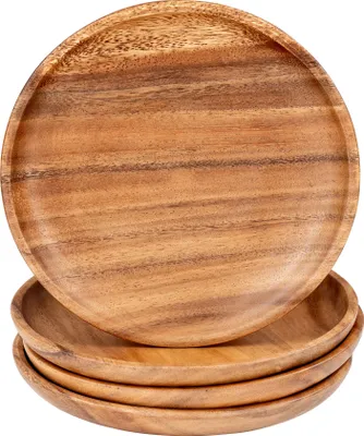 Produktbild von 4er Set Runde Teller Akazie Ø20cm Holzteller Snackteller Akazienholz Dekoteller Handgefertigt Deko Unikat Tischdeko Ablage