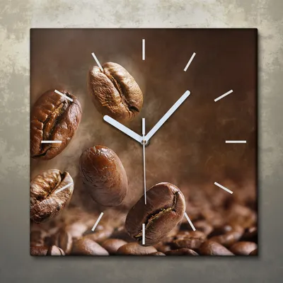 Produktbild von Wohnzimmer Leinwand Uhr Geräuschlos Küche 30x30 Kaffee, Bohnen, Motive, weiße Zeiger