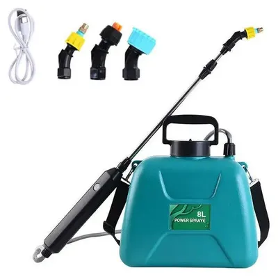 Obrázek produktu pro Elektrický zahradní postřikovač – 8 l, model s ramenním popruhem – automatické čerpadlo – dobíjení přes USB – stříkací pistole – zavlažování rostlin