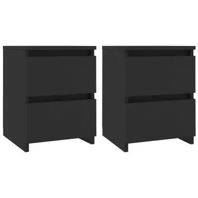 Two black nightstands are shown side-by-side against a white background.