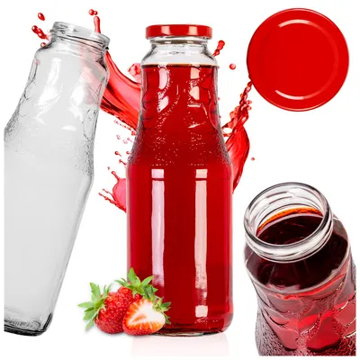 Zdjęcie produktu dla SuperButelki - Butelka szklana SOCZEK 1000 ml z zakrętką, 1 l na soki wino napoje kompot + lejek i E-BOOK z przepisami, 1l na sok, wieczko
