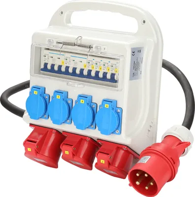 Produktbild von VINGO Stromverteiler Baustromverteiler Verteiler CEE Kraftstrom Steckdose für Baustelle 2x400V-16A 1x400V-32A 4x230V Schuko