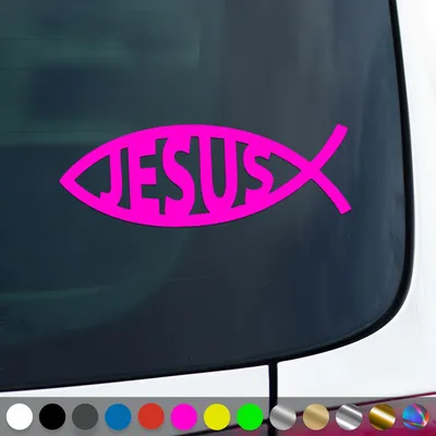 Produktbild von PantherPixel Jesus Fisch Aufkleber Ichthys Christentum Christus Sticker Auto Geschenkidee Farbe Neon-Pink