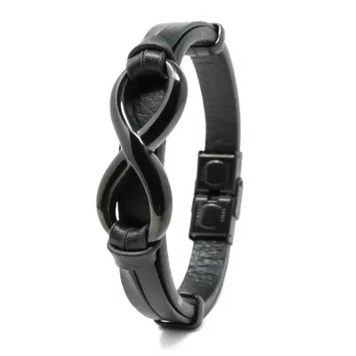 Produktbild von Leder Armband INFINITY BLACK 19 cm / Schwarz