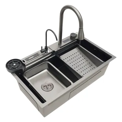 Produktbild von Küchenspüle 75x46cm Einschalen Intelligentes Wasserfall Becken Arbeitsplatz Küchenspüle Silber