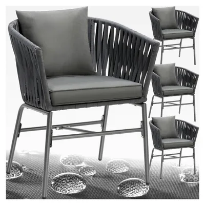 Produktbild von Gartenstuhl Set, Geflechtstuhl, Rope Gartenstuhl, Outdoor Stühle, Balkon Sessel, Terrassenmöbel mit Sitzpolster und Kissen für den Garten - 4er Set