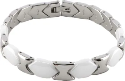 Produktbild von Armband Armkette aus weißer Keramik und Edelstahl 19 cm
