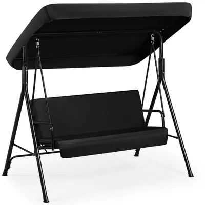 Produktbild von Yaheetech Hollywoodschaukel mit Sonnendach, 3-Sitzer Hängeschaukel, mit verstellbarem Ersatzbach, Gartenschaukel bis 250 kg belastbar, Schwarz