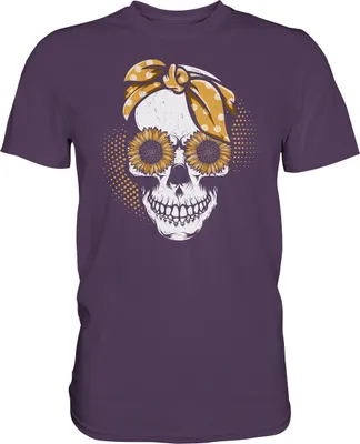 Produktbild von Totenkopf Sonnenblumen T-Shirt Garten Motiv Gärtner Geschenk – Urban Purple / L