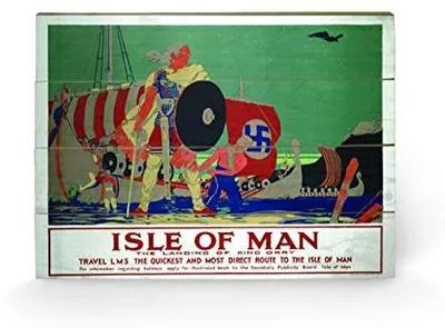 Holz-Wandbild Isle of Man, 40x59 cm, Retro-Stil