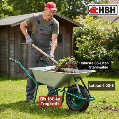 Produktbild von HBH® Schubkarre 85l leicht & handlich ideale Gartenschubkarre grün Luftrad