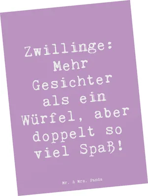 Produktbild von Mr. & Mrs. Panda Postkarte Spruch Zwillinge Spaß - Lavendeltraum - Geschenk, Humor, einzelkarte, Ansichtskarte, bildkarte, Zwillingsspruch, Geschenke Astrologie, Horoskop