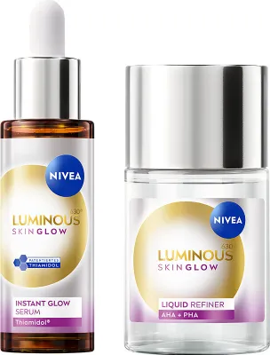 Produktbild von NIVEA LUMINOUS630® Skin Glow Liquid Refiner 100ml + NIVEA LUMINOUS630® Skin Glow Instant Glow Serum 30ml
