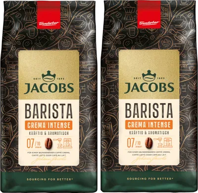 Produktbild von JACOBS Kaffeebohnen Barista Editions Crema Intense 2 x 1 kg ganze Kaffee Bohnen