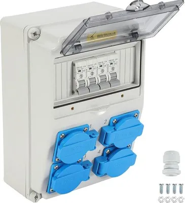 Image de Répartiteurs électriques muraux Répartiteur CEE IP44 Adaptateur mural pour montage mural Prise murale pour chantier Interrupteur électrique 4x 16 A/230 V Disjoncteurs différentiels (MCB)