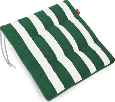 A striped cushion for a garden stool.