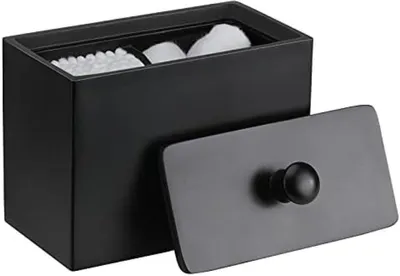 Productafbeelding van PromoHome® Opbergdoos voor wattenstaafjes en wattenschijfjes - 2 compartimenten, zwart, 14 x 7 x 10 cm
