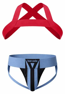 Immagine prodotto di Barcode Berlin - Intimo da Uomo Sospensorio - Multipack 1x Zuri Jockstrap Bluebeige/Black + 1x Harness Matt Red - Taglia S