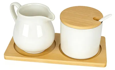 Produktbild von Milch- und Zucker-Set mit Deckeln und Löffel – Schwarze Keramik-Milchkännchen und Zuckerbehälter