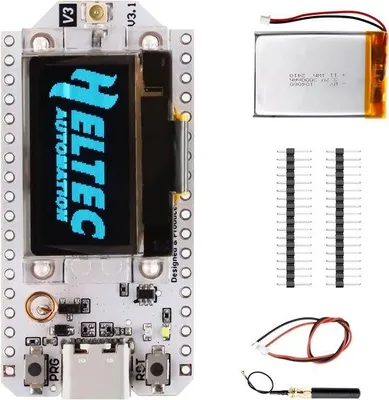 Productafbeelding van LoRa ESP32 V3 ontwikkelkaart met 3000 mAh batterij - Mestastic LoRa module - 868MHz antenne - ideaal voor IoT-projecten