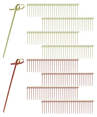 200 Blumenknöpfe aus Bambus, rot+grün, 12 cm, für Cocktail-Deko