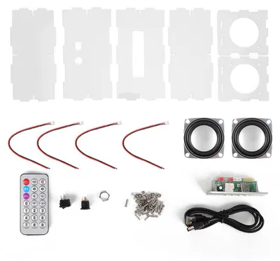 Obrázok produktu pre Bluetooth reproduktor DIY kit, MP3 hudobný balík, stereo zvuk, 3 W, mini zosilňovač výkonu s diaľkovým ovládaním, priehľadný
