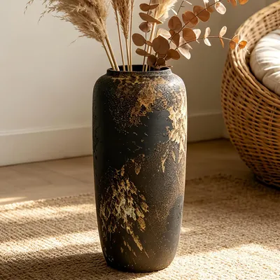 Image de Vase en céramique pour sols, style bohème, 40 cm, idéale pour les fleurs séchées