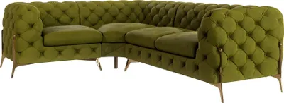 Produktbild von S-STYLE MÖBEL - Chesterfield Ecksofa Nova mit Goldene Metall Füßen aus Olive Samtstoff - Ottomane links, B/T/H: 264 cm / 204 cm / 75 cm