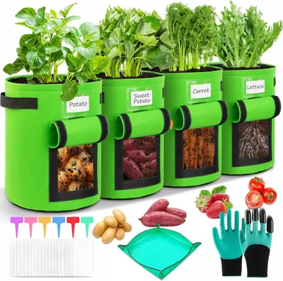 Produktbild von Pflanzbeutel 10L mit Sichtfenster für Gemüse, 4er Set