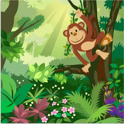 Produktbild von MuchoWow® Poster Affe - Dschungel - Jungen - Mädchen - Blumen - Kinder 50x50 cm - Wohnzimmerdekoration