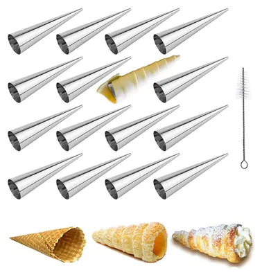 16er-Set Edelstahl-Crèmehoornformen, antihaftbeschichtet, kegelförmig