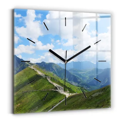 Produktbild von Wallfluent Wanduhr – Stilles Quarzuhrwerk - Uhr Dekoration Wohnzimmer Schlafzimmer Küche - Zifferblatt mit Striche - schwarze Zeiger - 30x30 cm - Kasprowy Wierch Zakopane