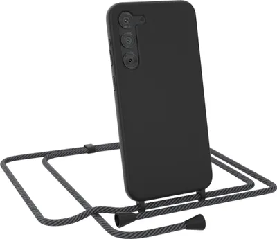 Produktbild von EAZY CASE Handykette kompatibel mit Samsung Galaxy S23 Plus Handyhülle zum Umhängen, Silikon Hülle mit Band, Schutzhülle mit Ersatzkordel, Stylische Kette für Smartphone, Schwarz / Anthrazit
