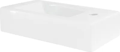 Produktbild von LuxeBath Waschbecken Aufsatzwaschbecken Eckig, 46x26x11 cm, Weiß, aus Keramik, Hahnloch rechts