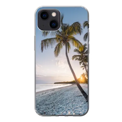 Produktbild von MuchoWow® Handyhülle Schutzhülle Hülle für iPhone 13 mini Strand - Sonnenuntergang - Palme Silikon Softcase Handy Hülle - Softcase