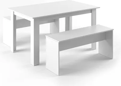 Produktbild von Vicco Esstisch Set Sentio, 90 x 140 cm mit 2 Bänken, Weiß